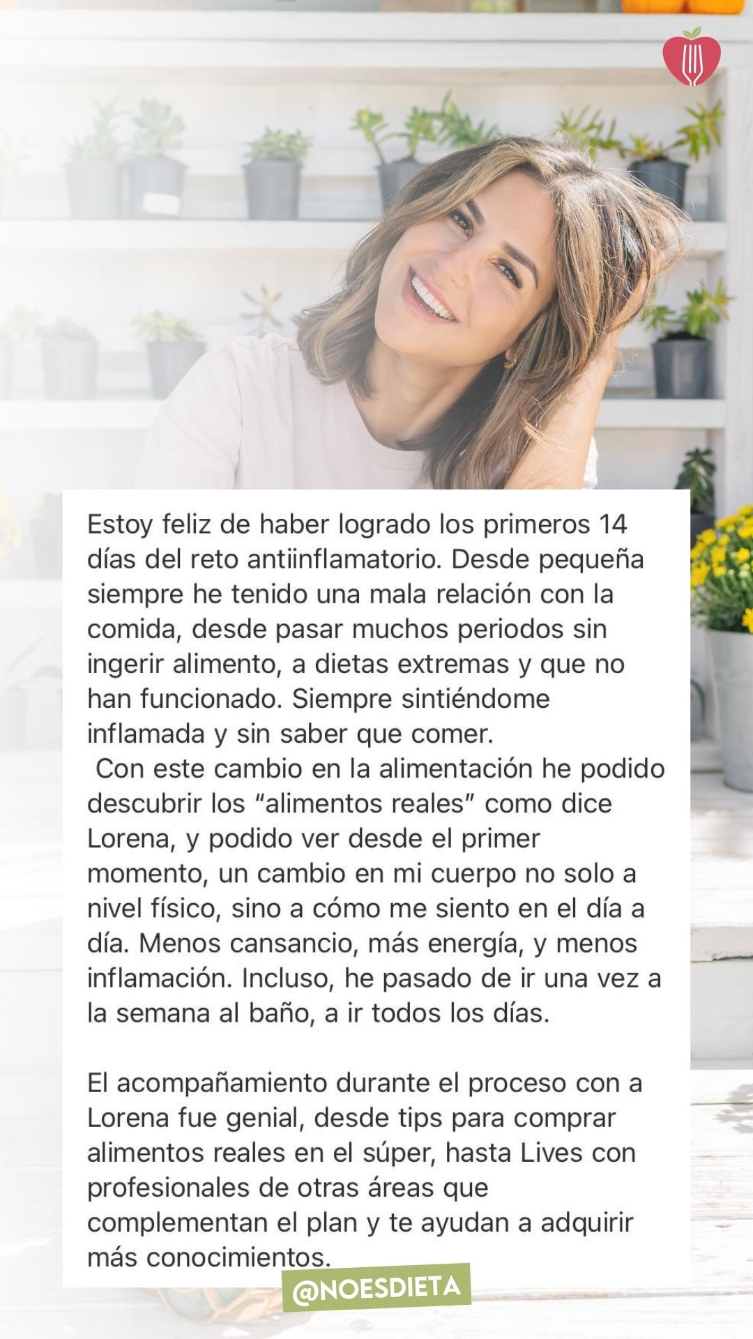 Testimonio de una alumna: descubrió los alimentos reales, siente menos cansancio, más energía y menos inflamación, y mejoró su digestión.